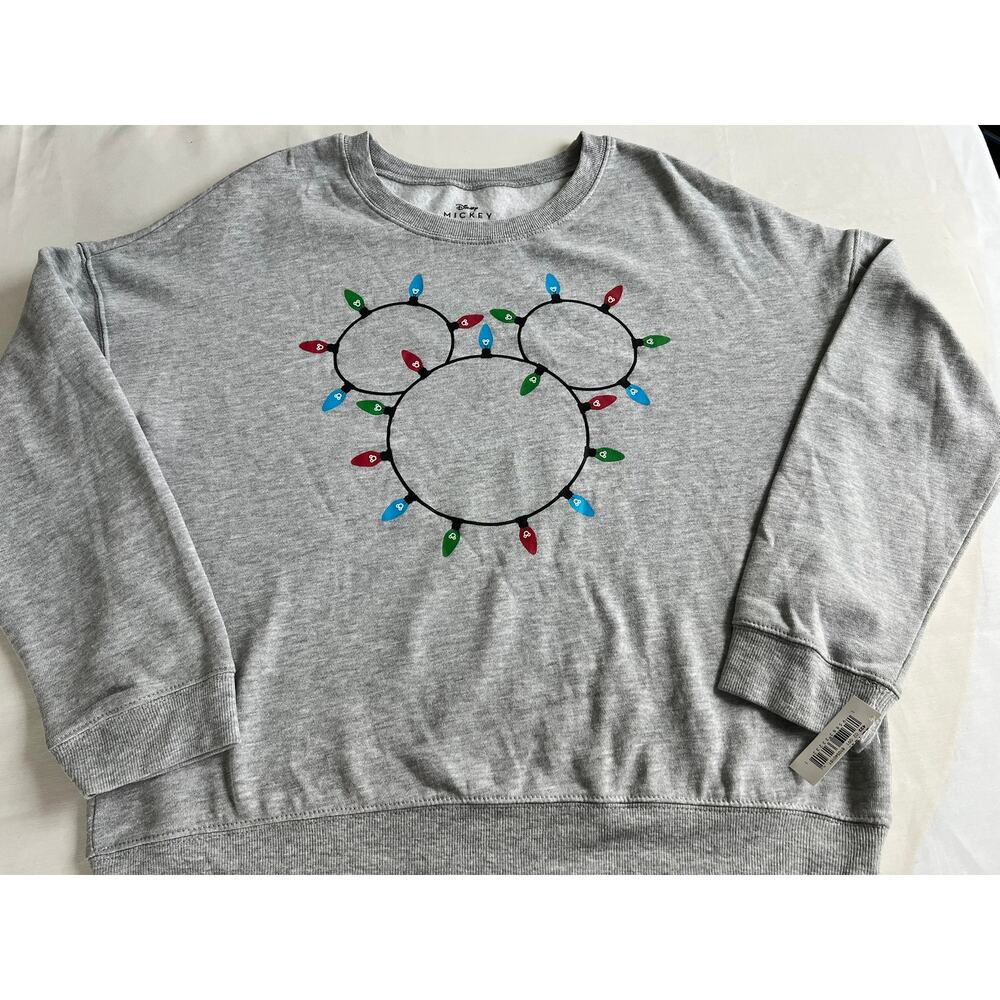 Disney Mickey Mouse holiday lights gray pullover sweater size Medium